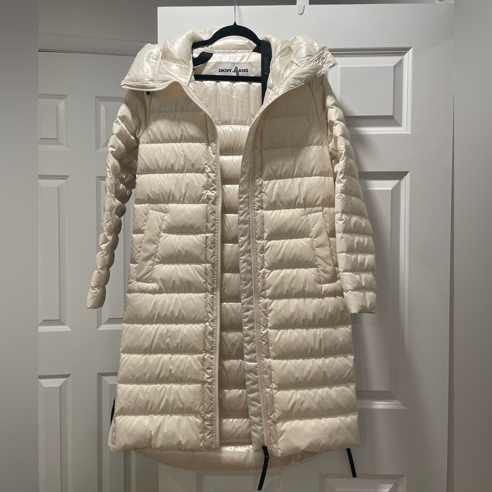 DKNY Long Down Coat with Hood